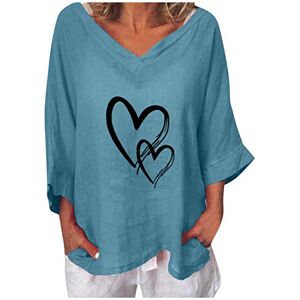 HAOLEI Femmes Blouses Coton Lin Col en V Chemise Chic Simple Haut Manche Longue Tunique D'éTé Imprimé T-Shirt Tops Grande Taille Ample Chemise Hauts - Publicité