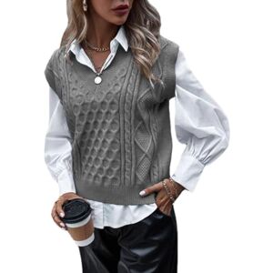 shownicer Femme Gilet en Tricot À Col en V Débardeur Décontracté en Tricot sans Manches Gilet Tricoté Géométrie Couleur Unie Débardeur Décontracté en Tricot Z Gris 3XL - Publicité