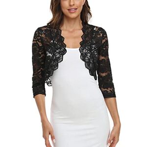 MISS MOLY Femmes Boléro Dentelle Veste Festive Court Cardigan Manches 3/4 Cardigan Pour Mariage Robe de Cocktail, Noir , 50 - Publicité