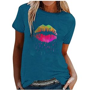 T-Shirt Femmes Sunshine Tshirt Été T-Shirt Décontracté Col Rond Manches Courtes T-Shirts Lettre Imprimé Blouse Tops T-Shirts d'été pour Femmes col en O (28-Blue, M) - Publicité