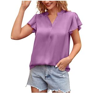 HAOLEI Chemise DéContractéE en Satin à Manches Courtes avec Col en V pour Femme La Soie éLéGante Casual Confortable Tops Chemisier Uni De Travail à Boutons Hauts Blouses - Publicité