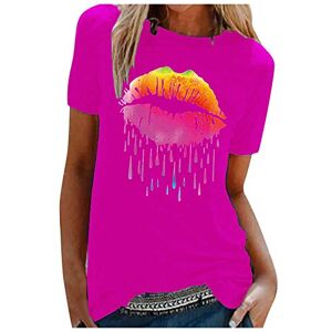 TIMEMEAN Femmes Tops T-Shirt Fantaisie à Imprimé LèVres Amusantes Hauts Chemisier Basiques Graphiques à Manches Courtes Et Col Rond, #04rose Vif, M, (TIMEMEANshirt4405) - Publicité