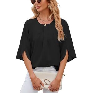 shownicer Tunique Femme Chic Et Elegant Chemisier Mousseline Haut Manches 3/4 Chemise Longue Ample Casual Tuniques Top Décontracté Col Rond Blouses Couleur Unie T Shirt A Noir L - Publicité