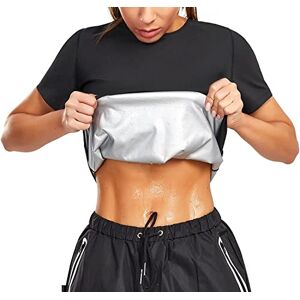 KUMAYES Débardeur de Sudation pour Femme Gilet de Minceur Fitness Manche courte T-Shirt Effet Sauna Haut Amincissant Fitness Sport (3XL, Noir) - Publicité