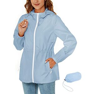 Rapbin Imperméable pour femmes, veste de pluie légère et pliable, avec capuche et poche, style trench-coat, bleu ciel, L - Publicité