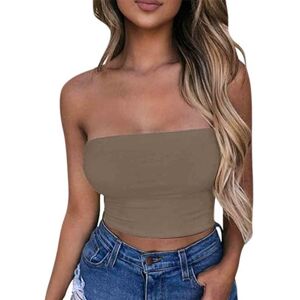 AEGJEGVD Bandeau Tube Top Femme Haut Court Dos Nu T-Shirt Sexy Caraco sans Bretelles Débardeur sans Manches Y2K Crop Top Bustier Couleur Unie Sport Chemises Mode Style Streetwear - Publicité