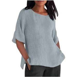 Generic Haut ample en coton et lin pour femme Col rond Manches mi-longues Fente latérale Tunique surdimensionnée Grande taille Vêtements d'été décontractés Tenue quotidienne, 41 x gris, M - Publicité