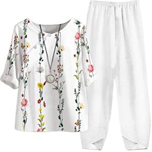 Tomwell Survêtements Femme Outfit Ensemble de Survêtement 2 Pièces Jogging Sportswear Imprimé Floral Haut et Pantalon Tenue de Sport Décontracté Streetwear B Blanc8 3XL - Publicité