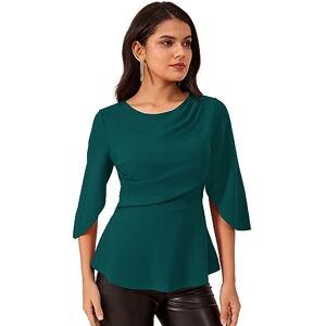 GRACE KARIN Chemisier décontracté pour Dames Tunique Unie Basique Chemise Ligne A Manches 3/4 col Rond Hauts Pullover Bleu Vert L - Publicité