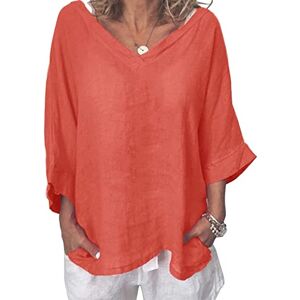 HAOLEI Femmes Blouses Coton Lin Col en V Chemise Chic Simple Haut Manche Longue Tunique D'éTé Imprimé T-Shirt Tops Grande Taille Ample Chemise Hauts - Publicité