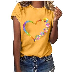 RYTEJFES T-shirt pour femme multicolore avec imprimé cœur Manches courtes Décontracté Col rond Manches courtes T-shirt tendance Sport Locker Tunique basique Pull, jaune, S - Publicité