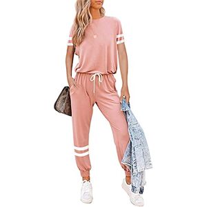 Litthing Tenue Décontractée Femme Ensemble Casual Survêtement Jogging, Pyjama Nuit Col Rond T-Shirt Manches Longue/Manches Courtes + Pantalon/Shorts Taille à Serré, Printemps été Tenue Interieur - Publicité