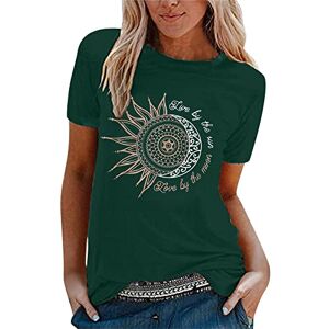T-Shirt Femmes Sunshine Tshirt Été T-Shirt Décontracté Col Rond Manches Courtes T-Shirts Lettre Imprimé Blouse Tops T-Shirts d'été pour Femmes col en O (22-Green, S) - Publicité