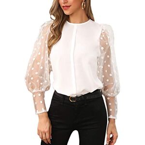 Minetom Femme Blouse Manches Longues Hauts Chic Chemisier Tunique Élégant Polka Dot Maille Patchwork T-Shirt Automne Hiver Top B Blanc 42 - Publicité