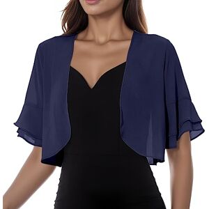 Briskorry Boléro pour femme Manches 3/4 En mousseline de soie Pour mariage Élégante veste boléro sur robe, bleu foncé, XXL - Publicité