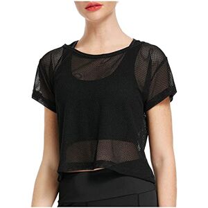 Generisch Haut en maille filet pour femme Col ras du cou Ultra doux Manches courtes Couleur unie Style décontracté Clubwear Pour fête Transparent, Noir , S - Publicité