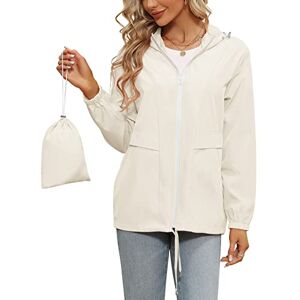 Tisfeer Veste de pluie imperméable légère coupe-vent pliable à capuche avec poches pour femme, beige, Large - Publicité