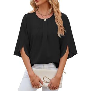 HANERDUN Tunique Décontractée à col en V pour Femmes Tunique pour Leggings Manches 3/4 Chiffon Blouse Shirt Tops - Publicité