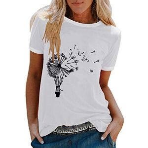 Haut à manches courtes pour femmes T-shirt d'été à manches courtes imprimé Vintage T-shirt décontracté rond chemisier pour femmes T-shirt décontracté à manches courtes pour femme (21-White, L) - Publicité