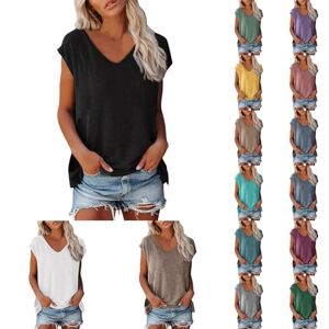 PINTUTU Femme T-Shirt Débardeur Col en V Eté Décontracté Tee Shirt Femme Coton Unie T Shirts Hauts Tuniques De Base D'été Lâches - Publicité