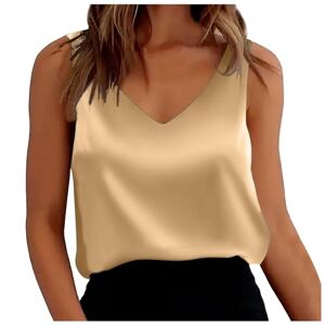 DaPongZhi Débardeur en Satin pour Femme sans Manches Été Caraco Satin Femme Élégant T Shirt D'été Col en V Camisole Chemisier de Débardeur en Satin de Soie pour Femmes Top T-Shirt (02-Khaki, S) - Publicité