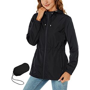 Rapbin Imperméable pour femmes, veste de pluie légère et pliable, avec capuche et poche, style trench-coat, Noir , L - Publicité