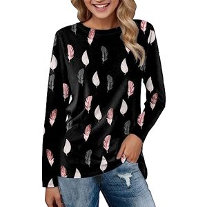 WVONIF T-shirts confortables pour les femmes Tops quotidiens Yound Neck Long Sleeve Chemisier à imprimé floral confortable Tops Casual Tunique à manches longues Col rond Pullover Chaussure (Dark Gray-G, L) - Publicité