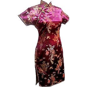 Chyoieya Vintage Dragon et Phoenix Short Qipao Élégant Femmes Cheongsam Mandarin Col Sexy Mini Robe Chinoise Oversize, Bordeaux 1, M - Publicité