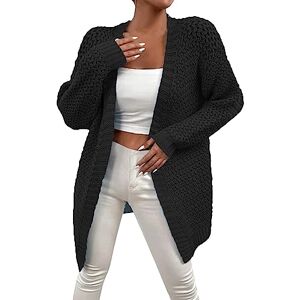 L9WEI Cardigan pour femme, automne et hiver, en tricot, ample et doux, manteau avec capuche, léger, ouvert sur le devant, X01 Noir, XL - Publicité