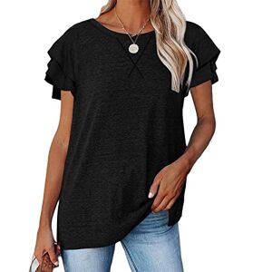 T-Shirts décontractés à Manches courtes pour Femmes Blouse Sweat-Shirts Tuniques T-shirt d'été à manches courtes T-shirt à rayures Tshirt Femme Grande Taille Top ete Tee Shirt Long Tee (15-Black, S) - Publicité