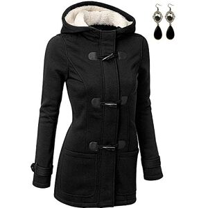 BYD Femmes veste à Capuche Bouton Corne manches Longues Chaud Épais Automne Hiver Slim Fit,S,Noir - Publicité