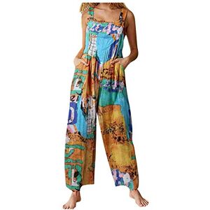 Dasongff Salopette pour femme Pantalon large Grande taille Combinaison sans manches Décontractée Boho Baggy Rétro Pantalon d'été Rompers Wide Leg Multicolore - Publicité