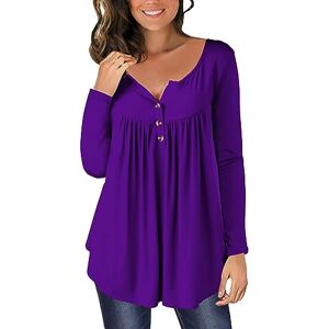 Susenstone Tunique d'été pour Femmes boutonnée Hauts T-Shirt à Manches Longues décontracté Ample Longue Chemise Blouse Hauts Boutons Chemise Blouse pour Femmes Top - Publicité