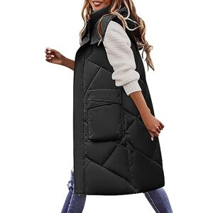 RYTEJFES Gilet long femme sans manches, veste bouffante gilet matelassé gilet doudoune veste d'hiver légère avec capuche sans manches noir hiver doudoune longue veste demi-saison gilet à capuche veste - Publicité