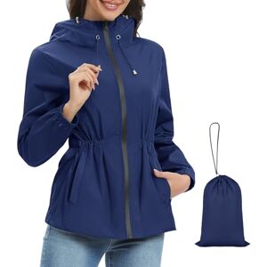 Vijamiy Vêtements Imperméables Femme Léger Veste de Pluie Manteaux Imperméables Coupe Vent Femme Impermeable Avec Capuche et Poches Veste Respirant D'extérieur Trench Coat(Bleu marine,M) - Publicité