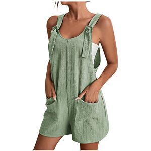 WZYYDS Ventes Flash Salopette Short Plage Frmmr Ete Fluide Grande Taille Sans Manches Col Rond Chic Et Elégant Jumpsuits Avec Poches Sangles Réglables Vacances Festival Outfit - Publicité