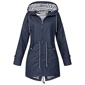 Tomwell ImperméAble Manteau à Capuche Long Femme De Pluie Trench Capuche à La Mode Couleur Unie Femme Manteau De Pluie Rain Coat Hoodie Vestes Waterproof A Bleu Foncé XL - Publicité