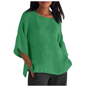 Generic Tunique d'été surdimensionnée en coton et lin pour femme Décontractée Col rond Manches mi-longues T-shirt élégant Pour entraînement au bureau Tenue quotidienne Couleur unie, 09#Vert, XXL - Publicité