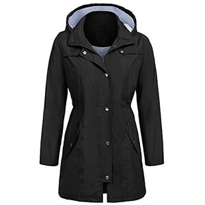 Susenstone ImperméAble Manteau à Capuche Long Femme De Pluie Trench Capuche à La Mode Femme Manteau De Pluie Raincoat Hoodie Jacket Waterproof (L, Noir) - Publicité