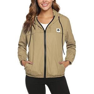 Aottori Veste de Pluie Femme Imperméable avec Capuche à Manches Longues Manteau Imperméable Courte Coupe-Vent Zippé pour Sport Voyage Camping Randonnée Vacance Kaki XL - Publicité