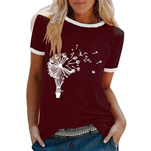 Haut à manches courtes pour femmes T-shirt d'été à manches courtes imprimé Vintage T-shirt décontracté rond chemisier pour femmes T-shirt décontracté à manches courtes pour femme (20-Wine, XXXXL) - Publicité