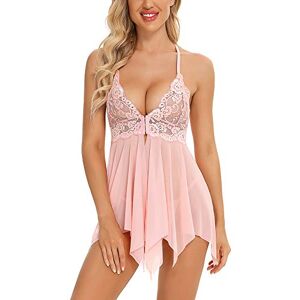 BESDEL Femmes Lingerie Babydoll Dentelle Chemise De Nuit Maille Chemise Boudoir Nighty Rose XXL - Publicité