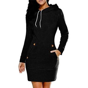 Honghu Femme Casual Manches Longues Cou Rond Hals Pull à Capuche Slim Fit Freizeit Robes Taille S Noir - Publicité