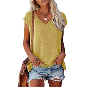 shownicer T-Shirts Femmes Manches Courtes Col en V T-Shirts D'été Hauts Couleur Unie Sport Tee Shirt Amples Chemises Shirts Oversize Loose Tuniques De Base Top A Jaune XXL - Publicité