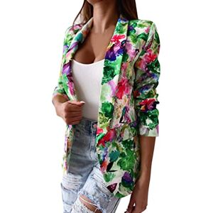 MODSGUE Blazer élégant à manches longues pour femme Motif floral coloré Coupe ajustée Léger et aéré, vert, M - Publicité