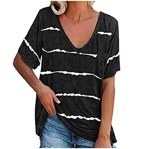 T-Shirts décontractés à Manches courtes pour Femmes Blouse Sweat-Shirts Tuniques T-shirt d'été à manches courtes T-shirt à rayures Tshirt Femme Grande Taille Top ete Tee Shirt Long Tee (18-Black, S) - Publicité