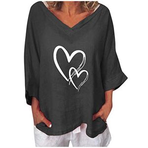 HAOLEI Femmes Blouses Coton Lin Col en V Chemise Chic Simple Haut Manche Longue Tunique D'éTé Imprimé T-Shirt Tops Grande Taille Ample Chemise Hauts - Publicité