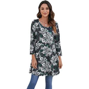 Enmain Femme Tunique Longue Chemisier Chic Et élégant Blouse Chemisiers Blouses Tuniques Femmes Vetement Elegant Robe Ample Détente Longues T-Shirt Long Manches à Fleur Tee Shirt,Vert,XL - Publicité