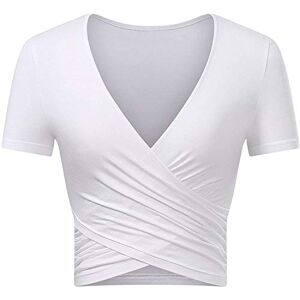 Uniquestyle Femme Col V Manches Courtes Tee Shirt Top Wrap Hauts Plume Taille Loose (Blanc, Large) - Publicité