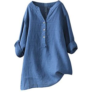 Générique Blouse en Lin Femme Chic et Élégant Col en V Bouton Chemise Manches Longues Casual Léger Oversize Tops Couleur Unie Tunique Grande Taille - Publicité